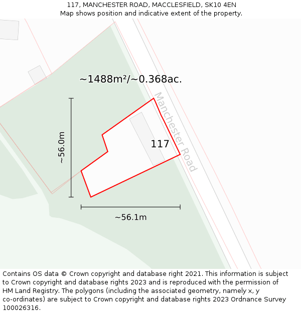117, MANCHESTER ROAD, MACCLESFIELD, SK10 4EN: Plot and title map