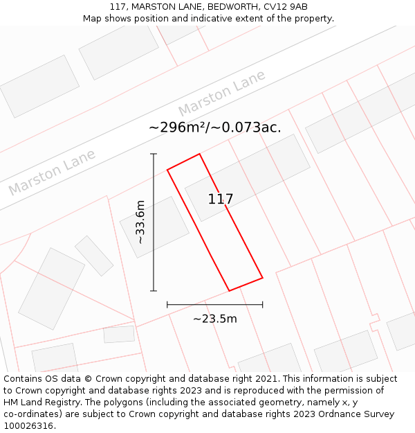 117, MARSTON LANE, BEDWORTH, CV12 9AB: Plot and title map