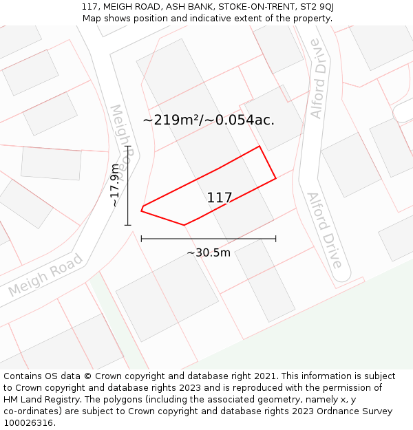 117, MEIGH ROAD, ASH BANK, STOKE-ON-TRENT, ST2 9QJ: Plot and title map