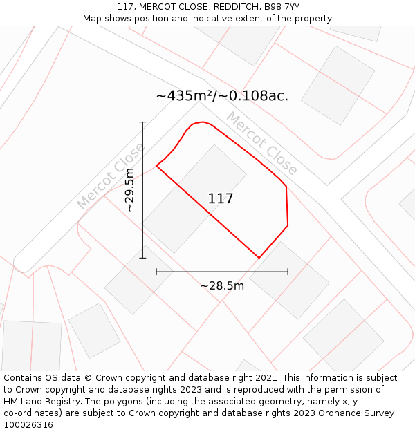 117, MERCOT CLOSE, REDDITCH, B98 7YY: Plot and title map