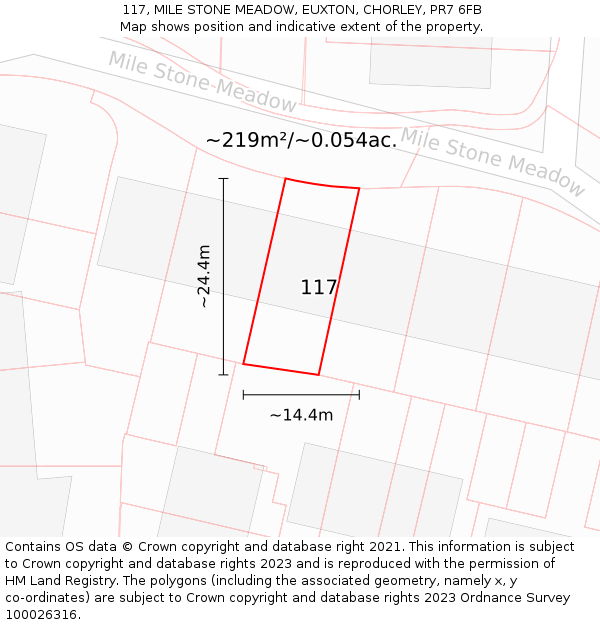 117, MILE STONE MEADOW, EUXTON, CHORLEY, PR7 6FB: Plot and title map