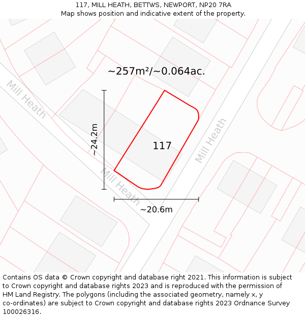 117, MILL HEATH, BETTWS, NEWPORT, NP20 7RA: Plot and title map