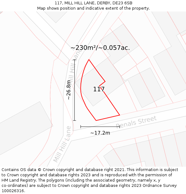 117, MILL HILL LANE, DERBY, DE23 6SB: Plot and title map