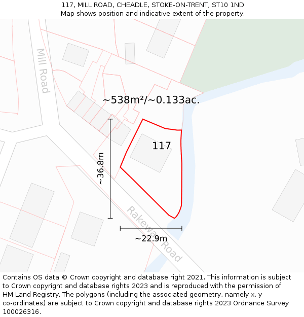 117, MILL ROAD, CHEADLE, STOKE-ON-TRENT, ST10 1ND: Plot and title map