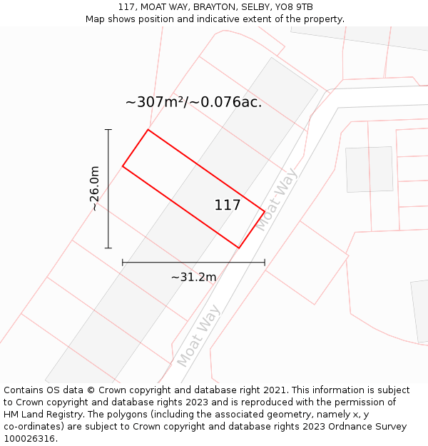 117, MOAT WAY, BRAYTON, SELBY, YO8 9TB: Plot and title map