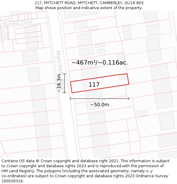 117, MYTCHETT ROAD, MYTCHETT, CAMBERLEY, GU16 6ES: Plot and title map