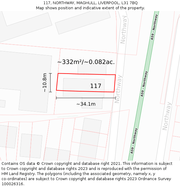 117, NORTHWAY, MAGHULL, LIVERPOOL, L31 7BQ: Plot and title map