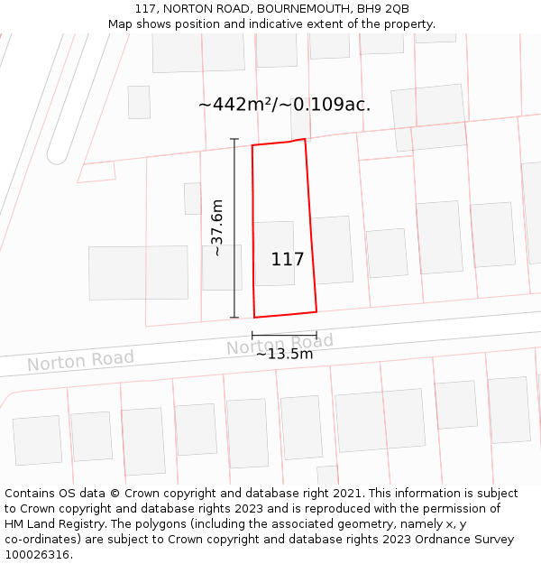 117, NORTON ROAD, BOURNEMOUTH, BH9 2QB: Plot and title map