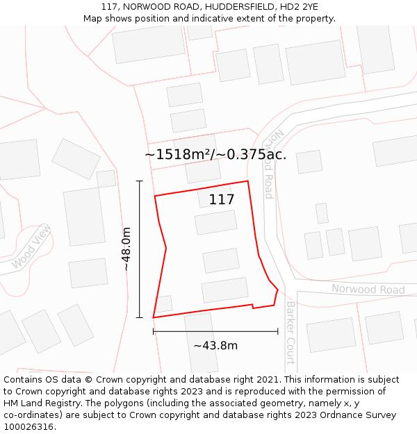117, NORWOOD ROAD, HUDDERSFIELD, HD2 2YE: Plot and title map