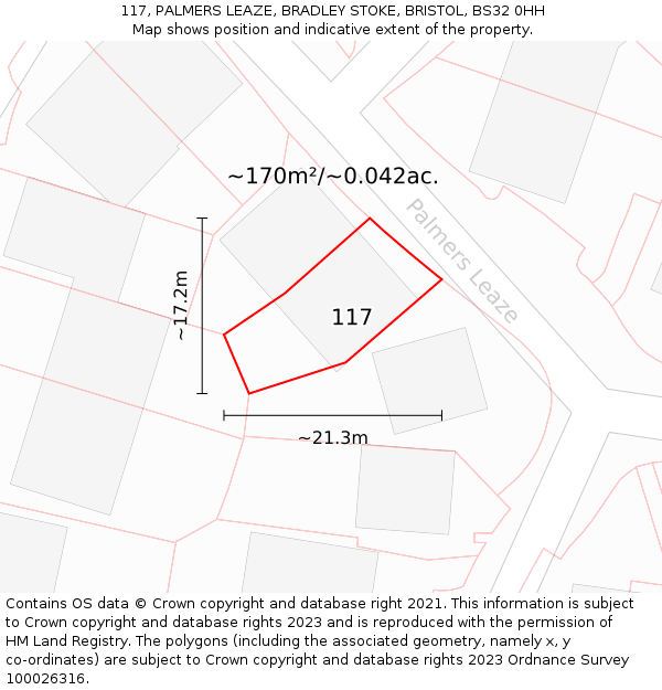 117, PALMERS LEAZE, BRADLEY STOKE, BRISTOL, BS32 0HH: Plot and title map