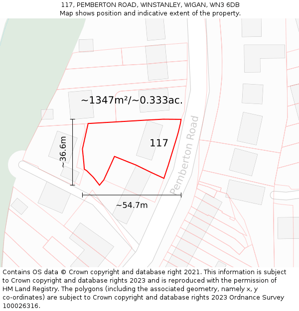 117, PEMBERTON ROAD, WINSTANLEY, WIGAN, WN3 6DB: Plot and title map