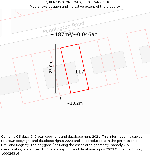 117, PENNINGTON ROAD, LEIGH, WN7 3HR: Plot and title map