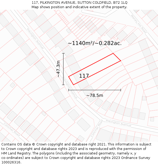 117, PILKINGTON AVENUE, SUTTON COLDFIELD, B72 1LQ: Plot and title map