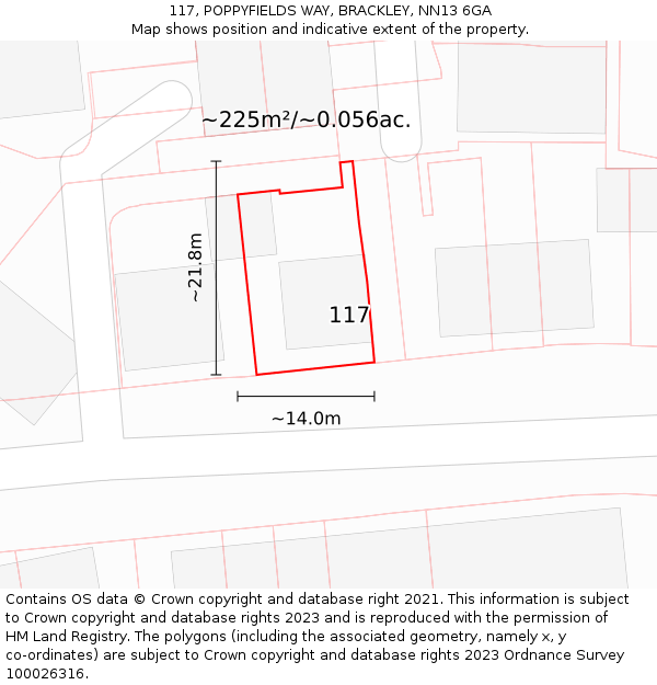 117, POPPYFIELDS WAY, BRACKLEY, NN13 6GA: Plot and title map