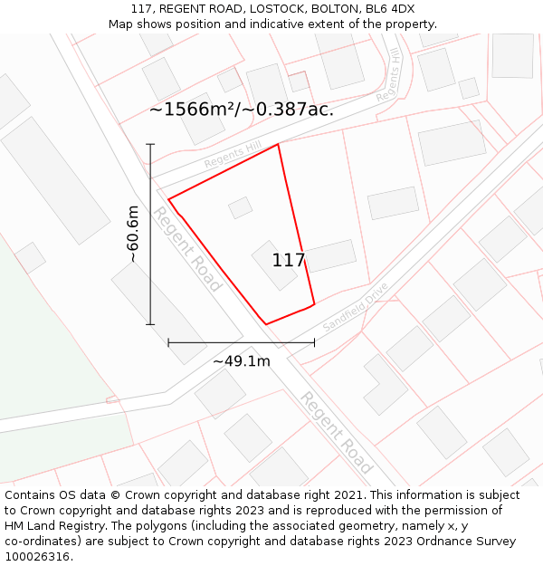 117, REGENT ROAD, LOSTOCK, BOLTON, BL6 4DX: Plot and title map