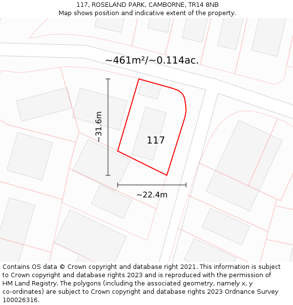 117, ROSELAND PARK, CAMBORNE, TR14 8NB: Plot and title map