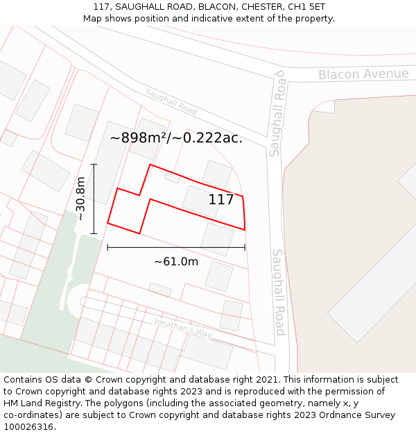 117, SAUGHALL ROAD, BLACON, CHESTER, CH1 5ET: Plot and title map
