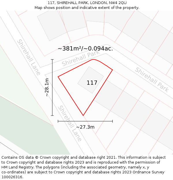 117, SHIREHALL PARK, LONDON, NW4 2QU: Plot and title map