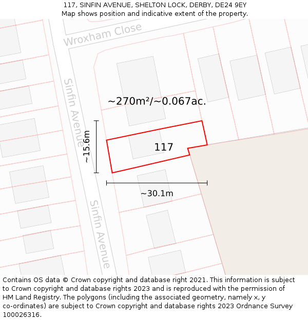 117, SINFIN AVENUE, SHELTON LOCK, DERBY, DE24 9EY: Plot and title map