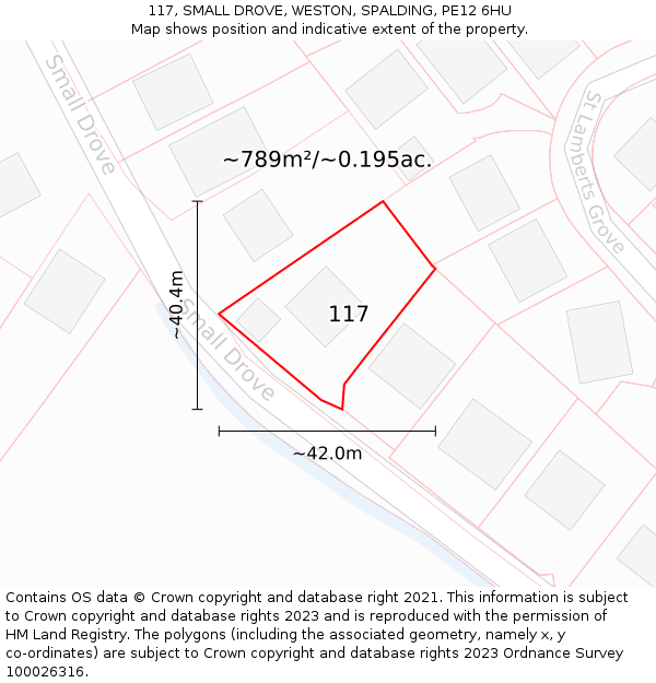 117, SMALL DROVE, WESTON, SPALDING, PE12 6HU: Plot and title map
