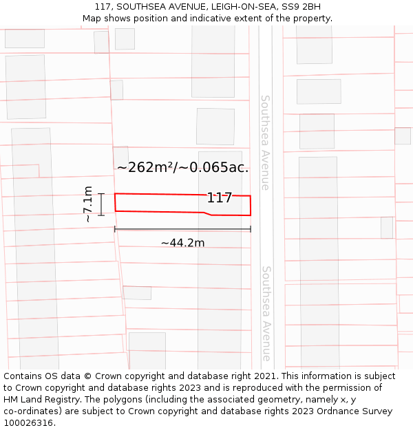 117, SOUTHSEA AVENUE, LEIGH-ON-SEA, SS9 2BH: Plot and title map