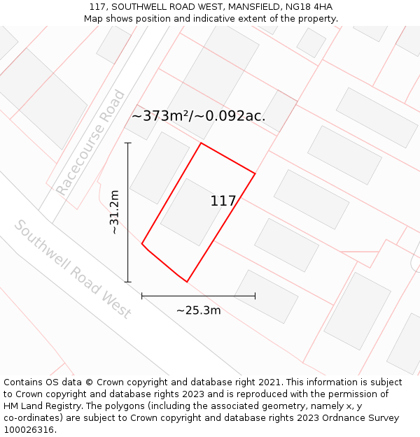 117, SOUTHWELL ROAD WEST, MANSFIELD, NG18 4HA: Plot and title map