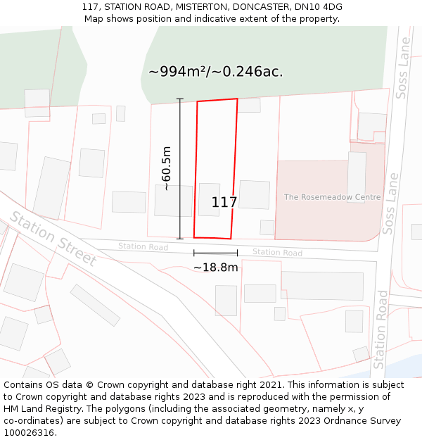 117, STATION ROAD, MISTERTON, DONCASTER, DN10 4DG: Plot and title map