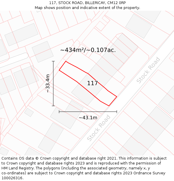 117, STOCK ROAD, BILLERICAY, CM12 0RP: Plot and title map