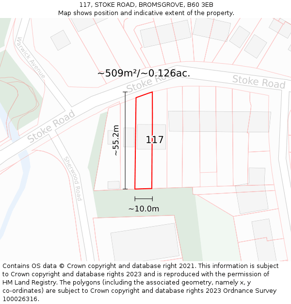 117, STOKE ROAD, BROMSGROVE, B60 3EB: Plot and title map
