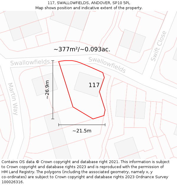 117, SWALLOWFIELDS, ANDOVER, SP10 5PL: Plot and title map