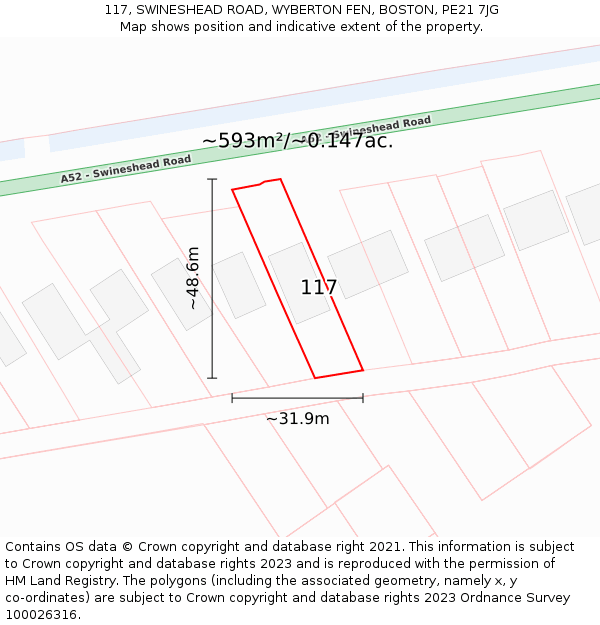 117, SWINESHEAD ROAD, WYBERTON FEN, BOSTON, PE21 7JG: Plot and title map