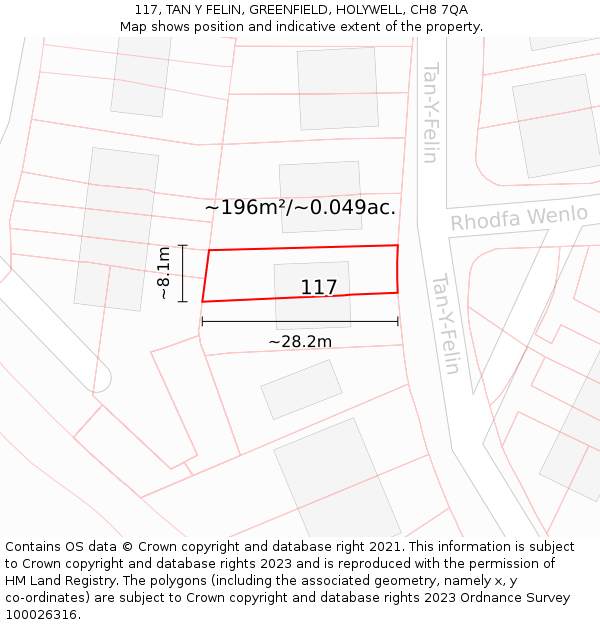 117, TAN Y FELIN, GREENFIELD, HOLYWELL, CH8 7QA: Plot and title map