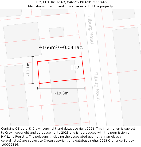 117, TILBURG ROAD, CANVEY ISLAND, SS8 9AQ: Plot and title map