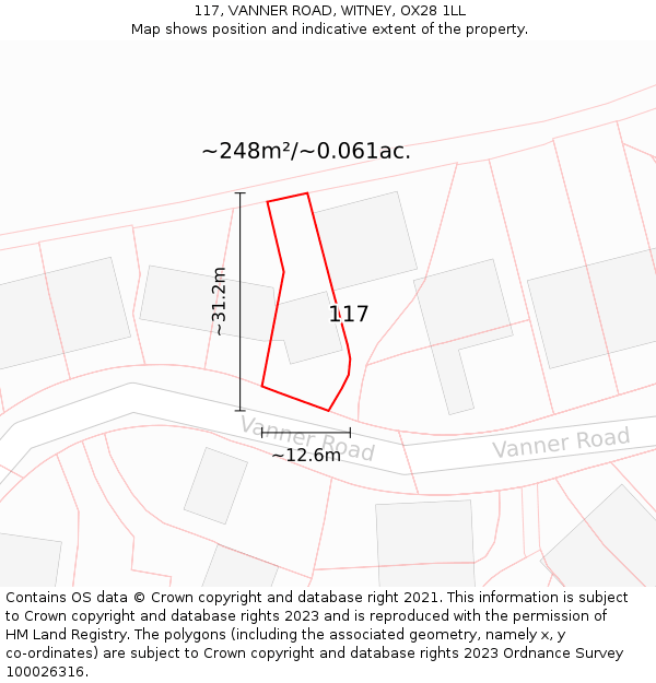 117, VANNER ROAD, WITNEY, OX28 1LL: Plot and title map