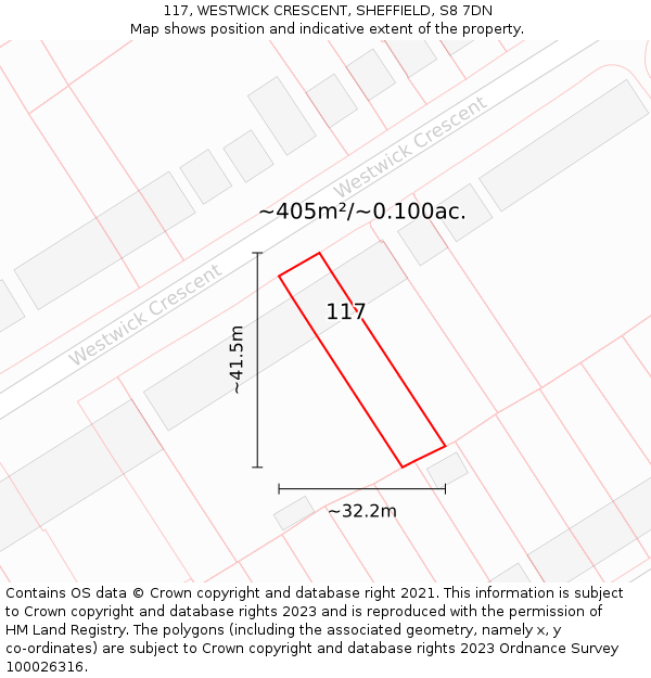 117, WESTWICK CRESCENT, SHEFFIELD, S8 7DN: Plot and title map