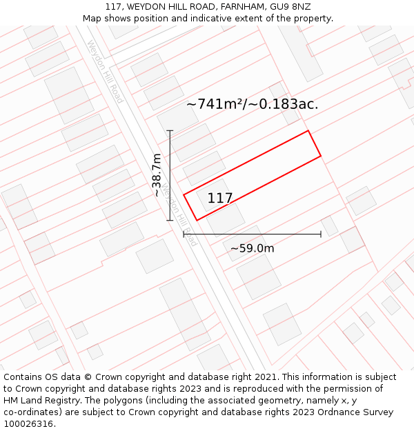 117, WEYDON HILL ROAD, FARNHAM, GU9 8NZ: Plot and title map