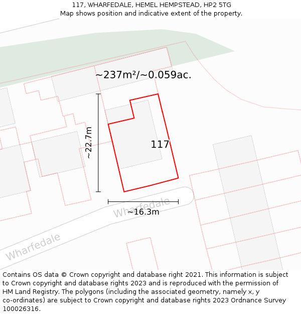117, WHARFEDALE, HEMEL HEMPSTEAD, HP2 5TG: Plot and title map