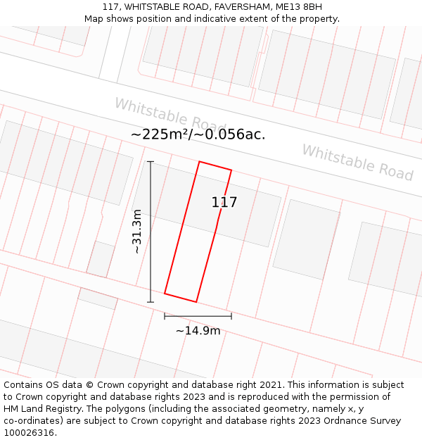 117, WHITSTABLE ROAD, FAVERSHAM, ME13 8BH: Plot and title map