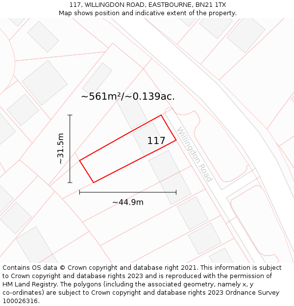 117, WILLINGDON ROAD, EASTBOURNE, BN21 1TX: Plot and title map