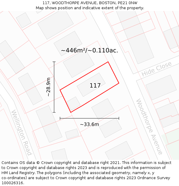 117, WOODTHORPE AVENUE, BOSTON, PE21 0NW: Plot and title map