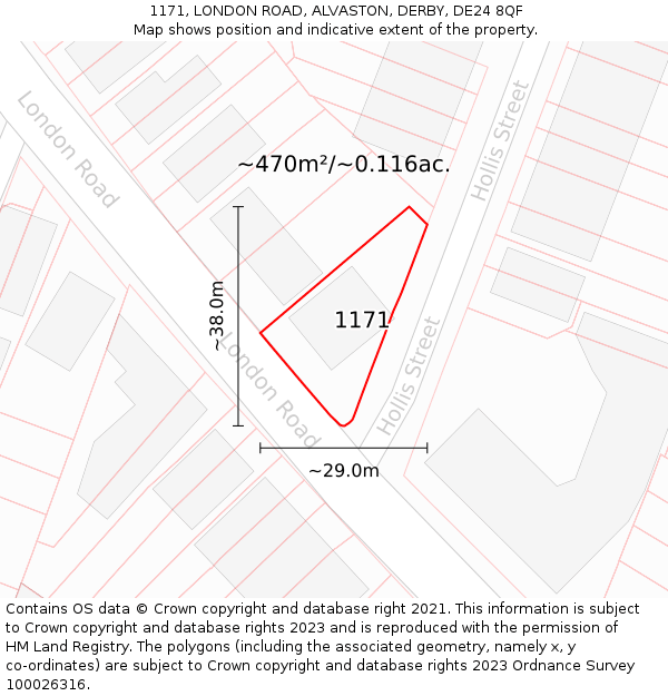 1171, LONDON ROAD, ALVASTON, DERBY, DE24 8QF: Plot and title map