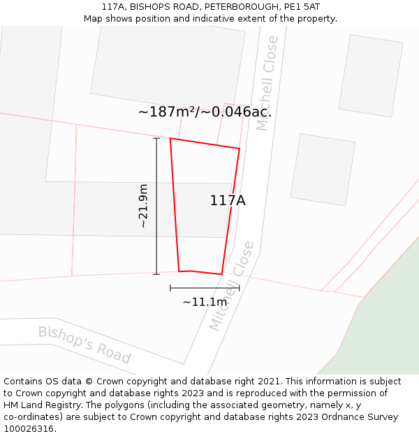 117A, BISHOPS ROAD, PETERBOROUGH, PE1 5AT: Plot and title map