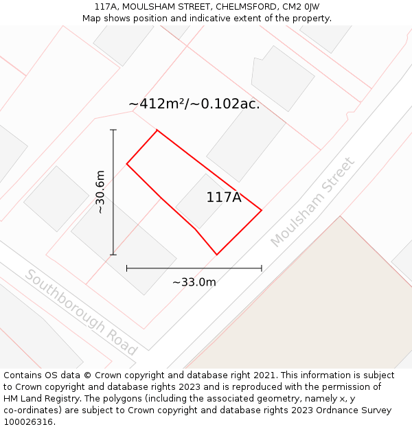 117A, MOULSHAM STREET, CHELMSFORD, CM2 0JW: Plot and title map