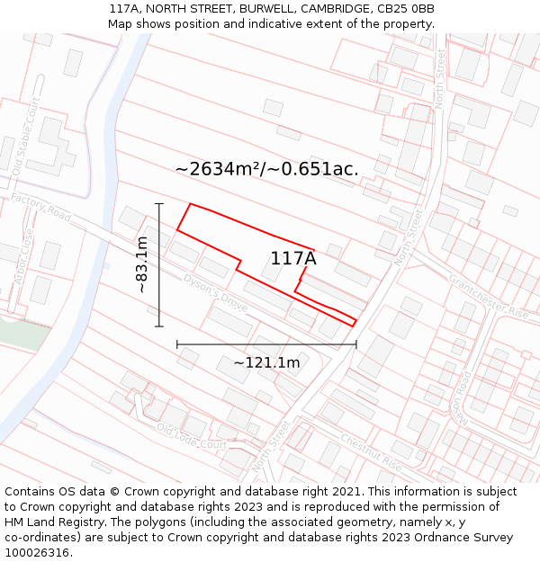 117A, NORTH STREET, BURWELL, CAMBRIDGE, CB25 0BB: Plot and title map