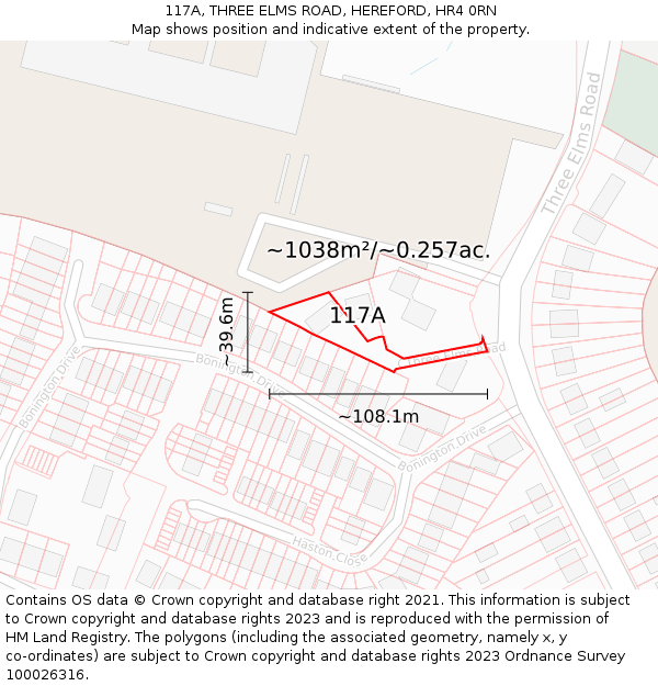 117A, THREE ELMS ROAD, HEREFORD, HR4 0RN: Plot and title map