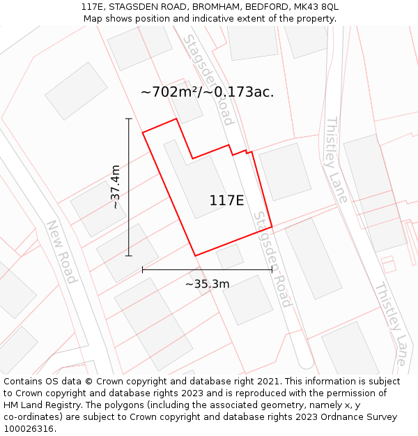 117E, STAGSDEN ROAD, BROMHAM, BEDFORD, MK43 8QL: Plot and title map