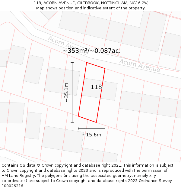 118, ACORN AVENUE, GILTBROOK, NOTTINGHAM, NG16 2WJ: Plot and title map