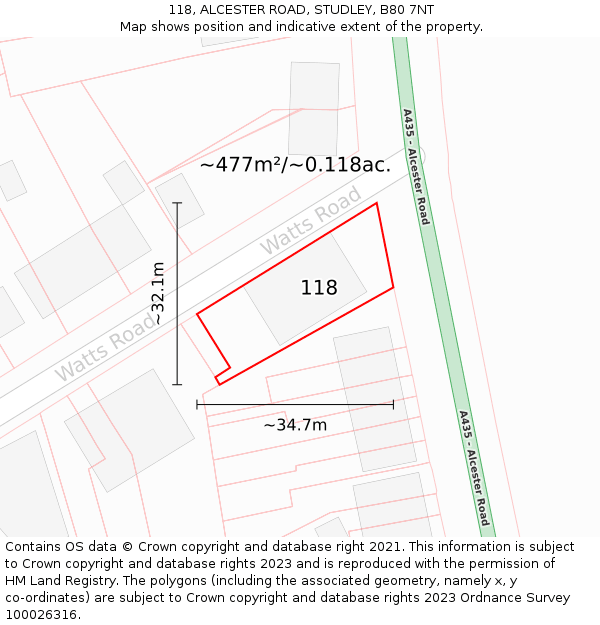 118, ALCESTER ROAD, STUDLEY, B80 7NT: Plot and title map