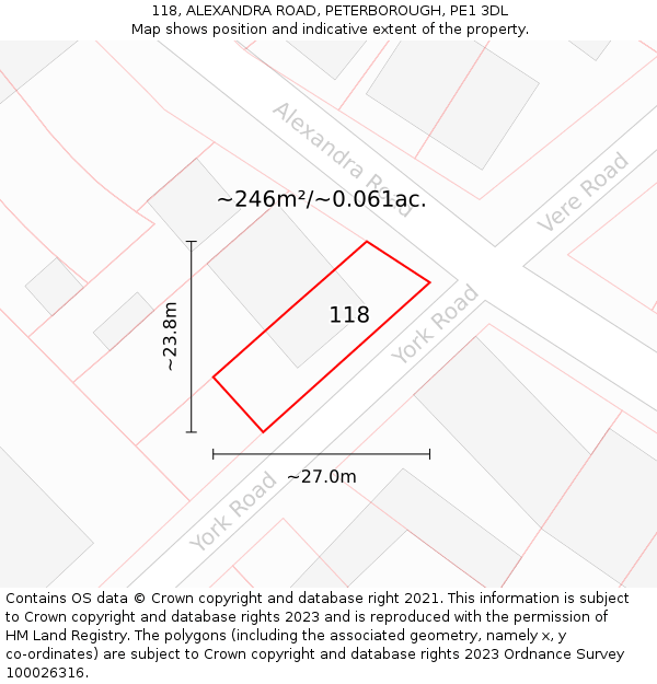 118, ALEXANDRA ROAD, PETERBOROUGH, PE1 3DL: Plot and title map