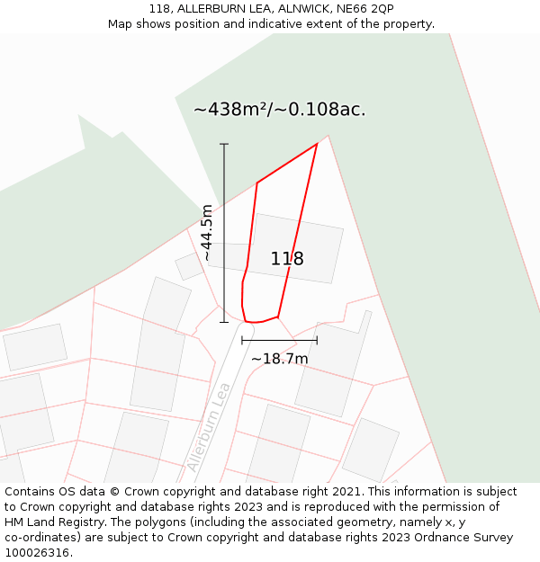 118, ALLERBURN LEA, ALNWICK, NE66 2QP: Plot and title map